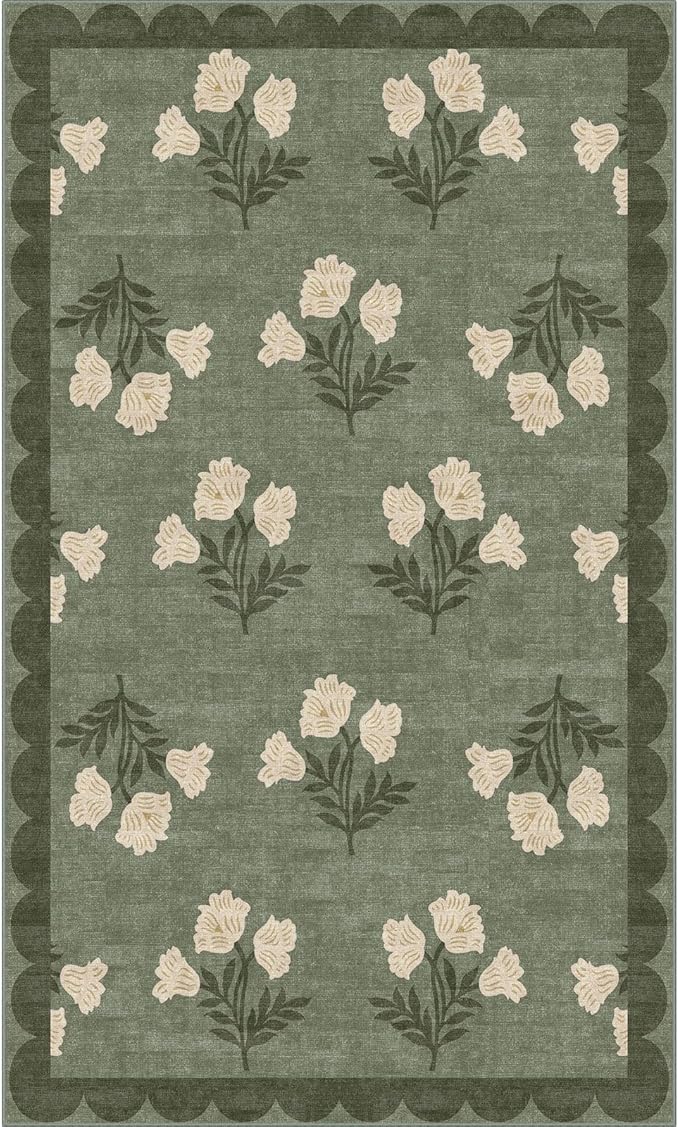 3x5 Floral Entry Rug - Small Washable Indoor Outdoor Mats for Front Door Non-Slip Spring Porch Rug Sage Green Farmhouse Throw Rugs for Living Room Bedroom Entryway Kitchen Office Porch Decor