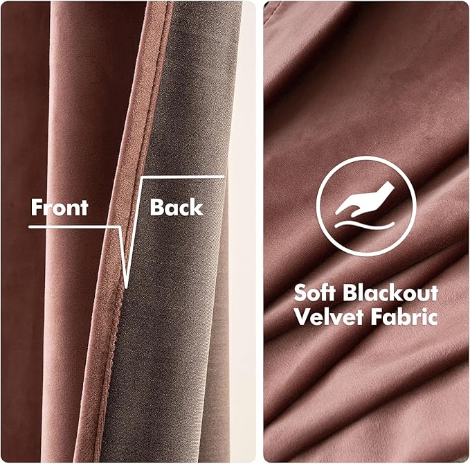 MIULEE Elegant Velvet Curtains Dusty Rose Pink Grommet Curtains Thermal Insulated Soundproof Room Darkening Blackout Curtains/Drapes for Girls & Ladys Living Room/Bedroom Decor 52 x 63 Inch 2 Panels
