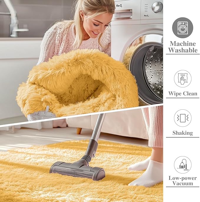 OLANLY 2x3 Machine Washable Small Bedside Rug, Soft Fluffy Shaggy Entryway Throw Rugs for Bedroom, Living Room, Indoor Floor Carpet for Kids Girls and Boys, Home Decor Aesthetic, Mustard Yellow