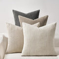 Topfinel 4 Packs Natural Decorative Throw Pillows Covers 20x20 Inch for Living Room Couch Bed Sofa, Rustic Farmhouse Boho Neutral Home Decor, Soft Plush Striped Corduroy Square Cushion Case 50x50 cm
