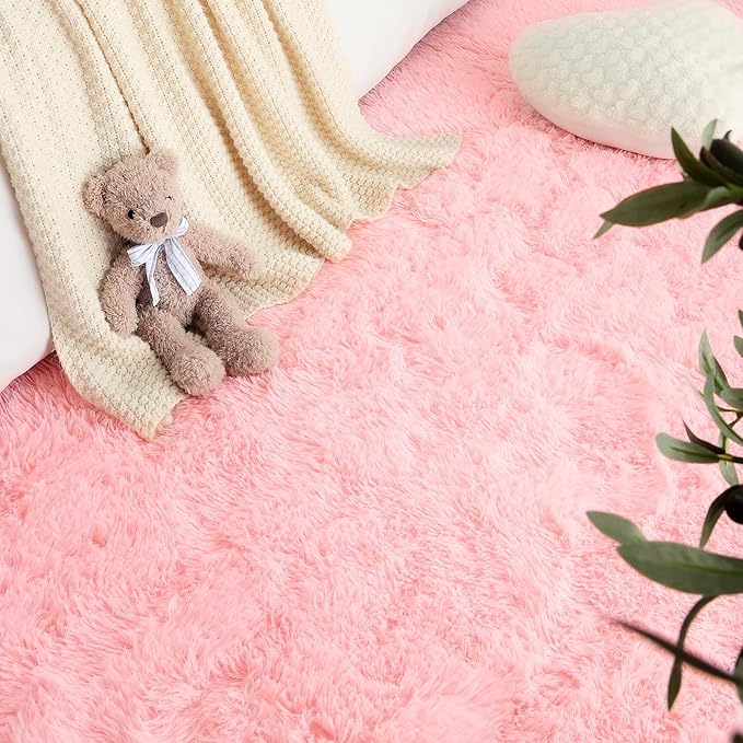 LOCHAS Ultra Soft Indoor Modern Area Rugs Fluffy Living Room Carpets for Children Bedroom Home Decor Nursery Rug 5.3x7.5 Feet, Pink