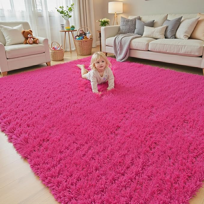 Rugs for Living Room 5x8, Alfombras para Salas Shag Large Plush Soft Area Rug, Shaggy Carpets for Bedroom, Kids Boys Girls Home Decor Aesthetic(Hot Pink, 5 x 8)