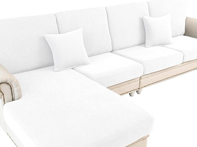 Couch Cushion Cover Seat Cushion Cover Stretch Armchair Cover Separate Sectional Sofa Slipcovers Furniture Protector(1 Piece for Seat or Sofa Backrest, White)
