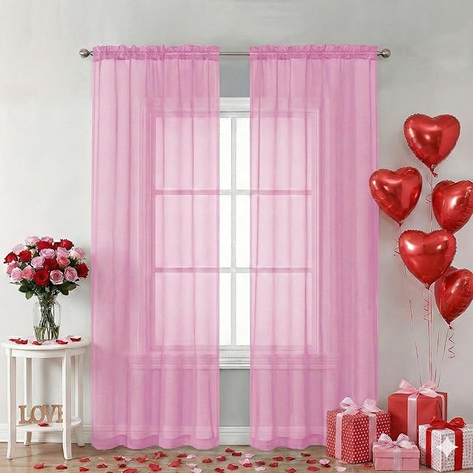 Chyhomenyc Light Pink Sheer Curtains 84 Inch Length 2 Panels, Light Filtering Cute Voile Pink Window Curtain Drapes for Girls Room，Each 42Wx84L Inches