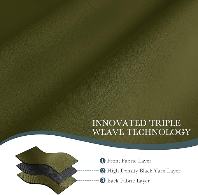 PONY DANCE Blackout Kitchen Curtains - Window Drapes Rod Pocket & Back Tab Energy Efficient Curtain Panels Xmas Home Decor for Kids' Room, 42-inch Wide by 45 Long, Olive Green, 2 PCs