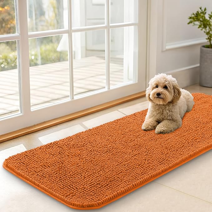 OLANLY Dog Door Mat for Muddy Paws 47x17, Absorbs Moisture and Dirt, Absorbent Non-Slip Washable Doormat, Quick Dry Chenille Mud Mat for Dogs, Entry Indoor Entryway Carpet for Inside Floor, Clay