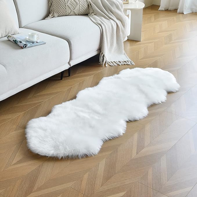 duduta White Faux Sheepskin Runner Rugs 2x6 ft, Fluffy Shag Rug for Bedroom Hallway Fur Sofa Couch Covers Non Slip