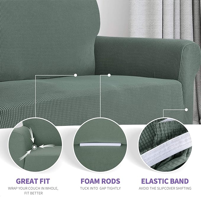 ZNSAYOTX Super Stretch Chair Slipcover Universal Sofa Chair Covers for Living Room Dogs Pet Furniture Protector Spandex Armchair Slipcovers with Anti Slip Foam Sticks (Pea Green, Chair)