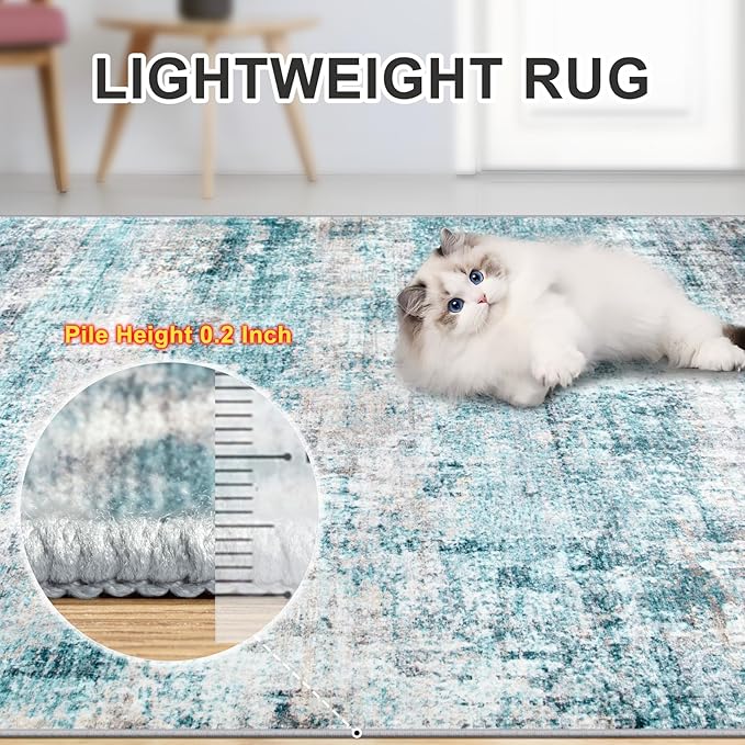 Area Rugs Living Room Rug - 5x7 Washable Modern Abstract Soft Neutral Non-Slip Carpet Large Indoor Floor Thin Carpets for Bedroom Dining Room Farmhouse Nursery Home Office Green