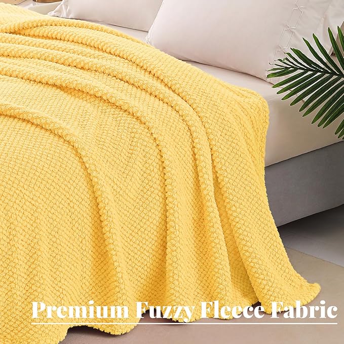 Whale Flotilla Extra Large Fuzzy Fleece Throw Blanket for Couch, 50x70 Inch Fluffy Warm Soft Jacquard Blankets for All Season, Lightweight and Cozy, Yellow