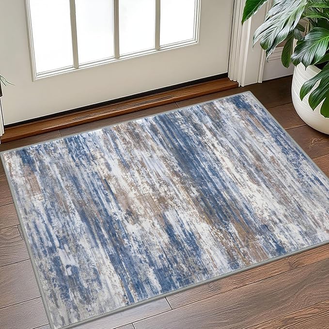 KOZYFLY Small Area Rug 2x3 Rug Entryway Rugs Modern Abstract Indoor Non-Slip Machine Washable Rug, Dining Room Rug with Soft Low Pile for Living Room Bath Office Small Carpet Floor Mats Blue Rust