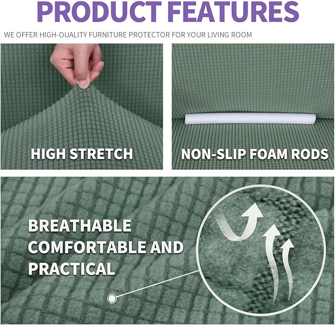 ZNSAYOTX Super Stretch Couch Cover Love Seat Sofa Covers for Living Room Dogs Pet Friendly Furniture Protector Spandex Loveseat Slipcovers with Anti Slip Foam Sticks (Pea Green, Loveseat)