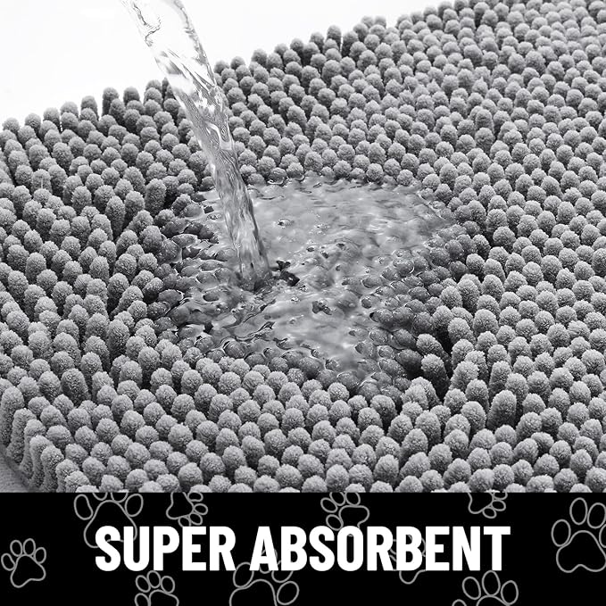 Smiry Dog Door Mat for Muddy Paws, Absorbent Dirt Trapper Non Slip Quick Dry Washable Chenille Mat for Mud Dogs, Entry Rug for Indoor and Outdoor (54x24 Inches, Grey and Black)