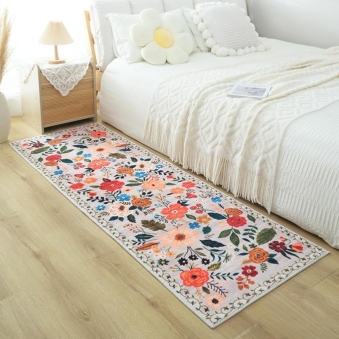 Rugcomf Runner Rug for Hallways Kitchen Rug Non Slip 2'x 6' Washable Rugs with Rubber Backing Soft Floral Carpet Runner for Hallways, Kitchen, Laundry, Bedroom, Bathroom(Beige)