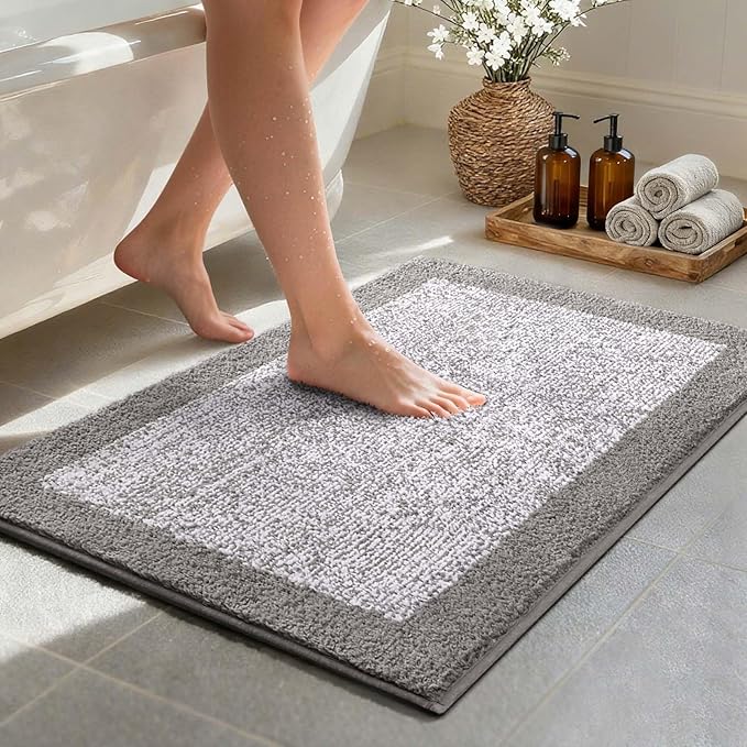 Bathroom Rugs 30x20 Non Slip Washable, Light Grey Bath Mat for Bathroom Floor Tub, Soft Absorbent Quick Dry Mats for Shower, Bathtub,Home Decor