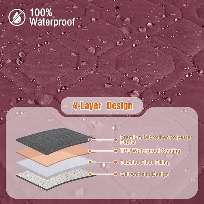 VANSOFY Waterproof Recliner Couch Covers, Sofa Covers 1-Piece Washable Reclining Sofa Cover Non-Slip Furniture Protector with Elastic Straps Pocket for Dogs, Pets(Burgundy,2 Seater)