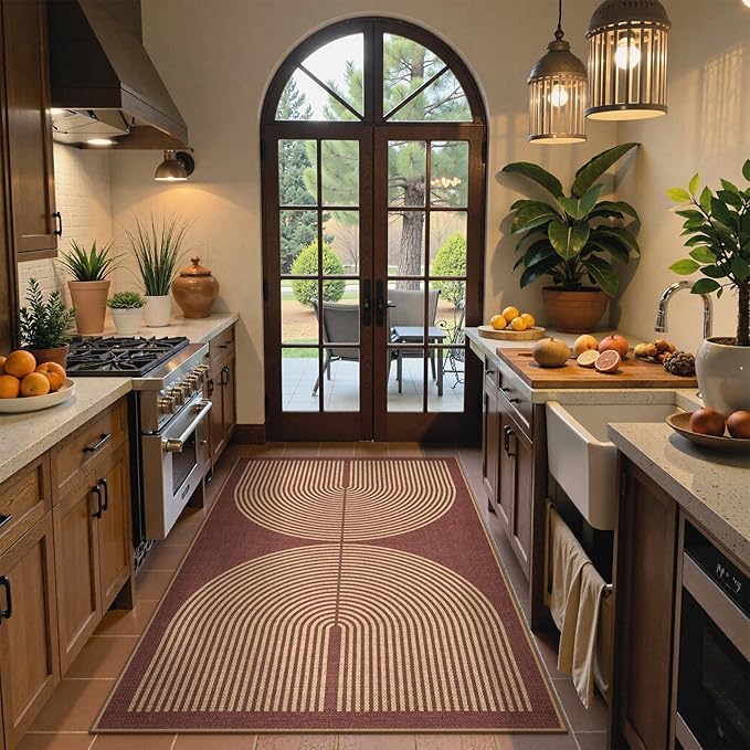 Lahome Enfys Modern Rainbow Easy Jute Patio Rug, 3x5 Washable Entry Way Rugs Indoor for Living Room Dorm, Farmhouse Red Indoor Outdoor Carpet for Entryway Deck Porch