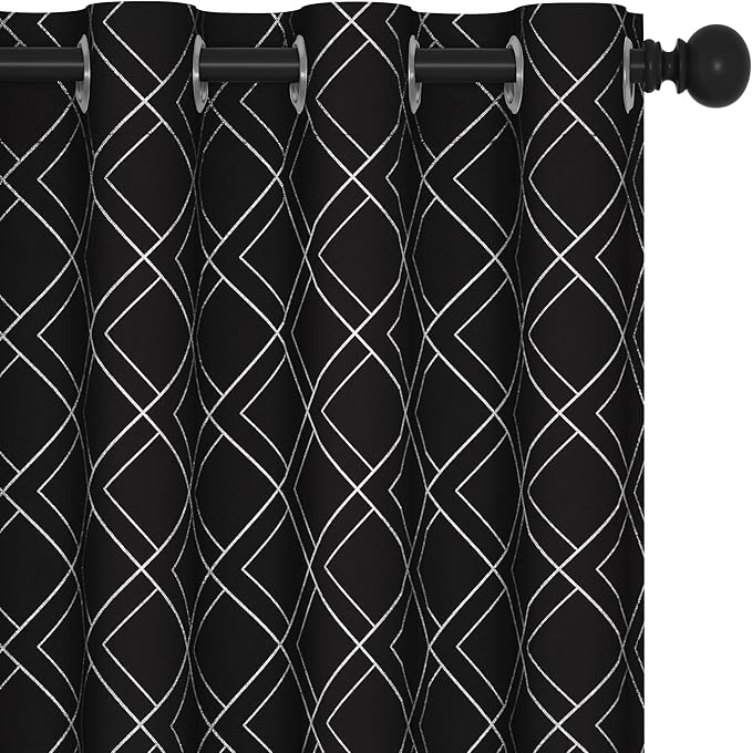 Deconovo Blackout Curtains 63 Inch Length for Nursery Kitchen (52x63 Inch, Black/Silver, 2 Panels) Thermal Insulated Panels, Soundproof Window Drapes, for Living Room Bedroom