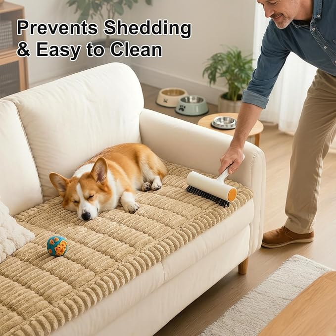 Smiry Couch Cover for Dogs Washable, Non Slip Fuzzy Pet Couch Covers for 3 Cushion Sofa Pet Friendly, Thick Soft Sofa Slipcovers Cushion Protector (Camel, 27.6" x 59")