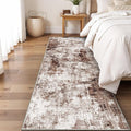 2x8 Washable Runner Rugs for Hallway: Easy-to-Clean Abstract Runners for Entryway Bedroom - Stain and Water Resistant Rugs with Non-Slip Backing - Soft Low-Pile Carpet Brown Khaki White