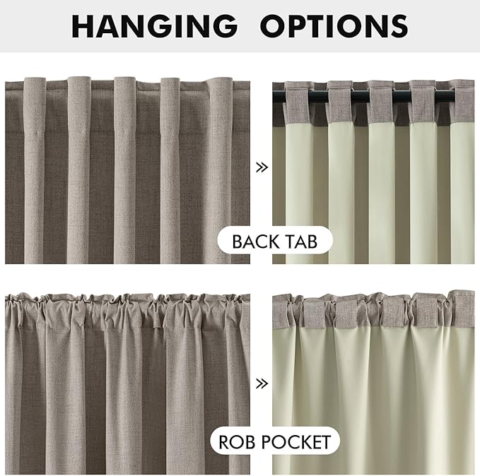 MIULEE 100% Blackout Linen Curtains for Bedroom,Greige Solid Luxury Decor Thermal Insulation Room Darkening Drapes for Living Room Nursery Back Tab Rod Pocket 42 x 108 Inches, 2 Panels