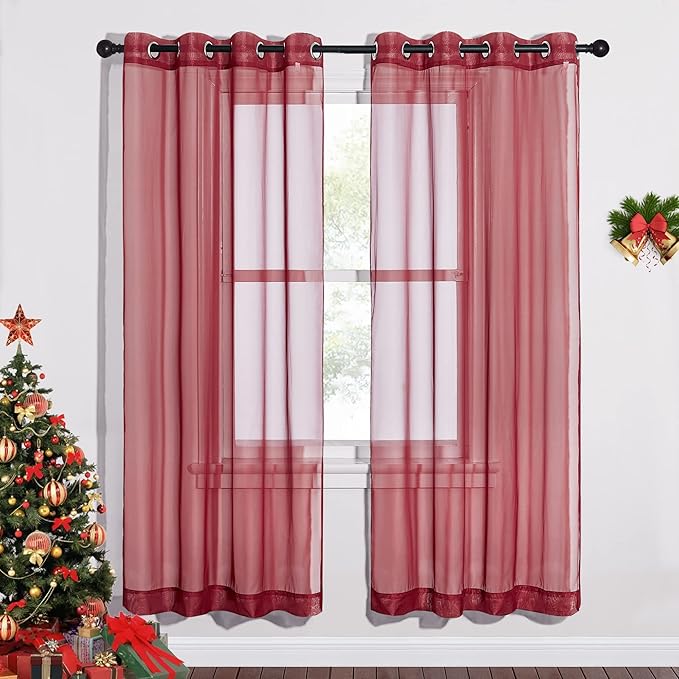 NICETOWN Ring Top Sheer Curtains - Light Weight Soft Home Decoration Window Coverings for Loft/Hotel/Bedroom (54" Width x 72" Length, Haute Red, Set of 2)