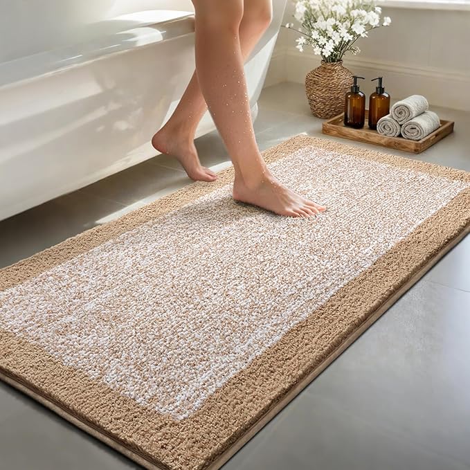 48x24 Long Bathroom Rugs Washable Non Slip, Beige Bath Mat for Bathroom Floor Tub, Soft Absorbent Quick Dry Mats for Shower,Bathtub,Home Decor