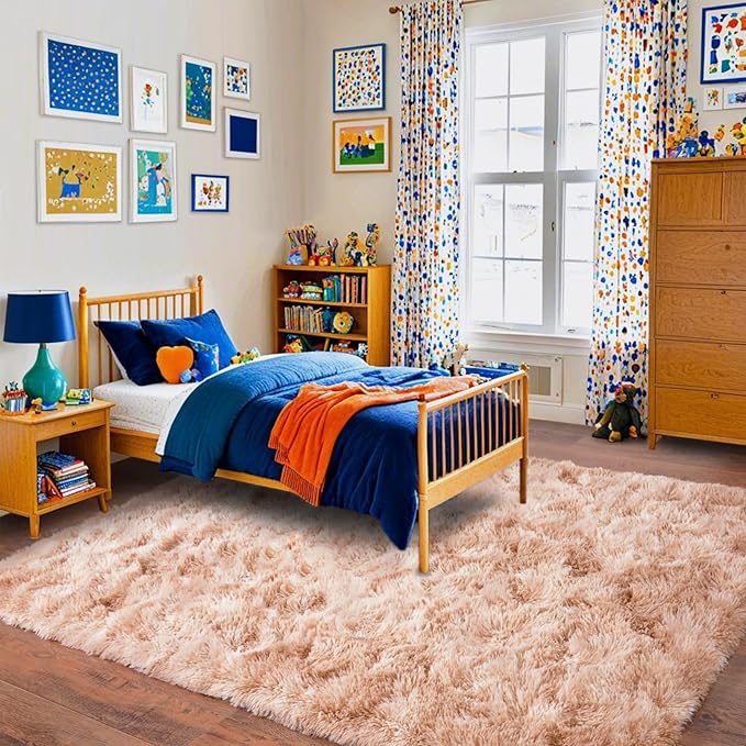 Pionblank Large Rug for Living Room 6x9 Feet, Modern Soft Shag Area Rug, Plush Fuzzy Carpet for Bedroom Girls Boys Room Home Nursery Teens Dorm Decor, Tie-Dyed Beige