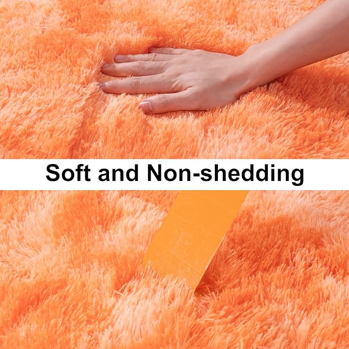 Soft Runner Rugs for Bedroom Hallways, 2x4 Tie-Dyed Orange Fluffy Shag Throw Area Rug Non Slip for Bedside Dorm, Long Shaggy Furry Carpet for Nursery Living Room