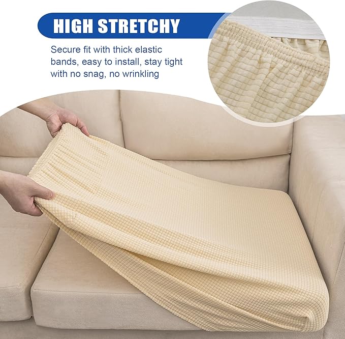 Water-Repellent Sofa Cushion Covers RV Seat Cover, High Stretch Removable Furniture Protector for Living Room, Washable Chair Seat Slipcover, 1 Seater (Small, Ivory)