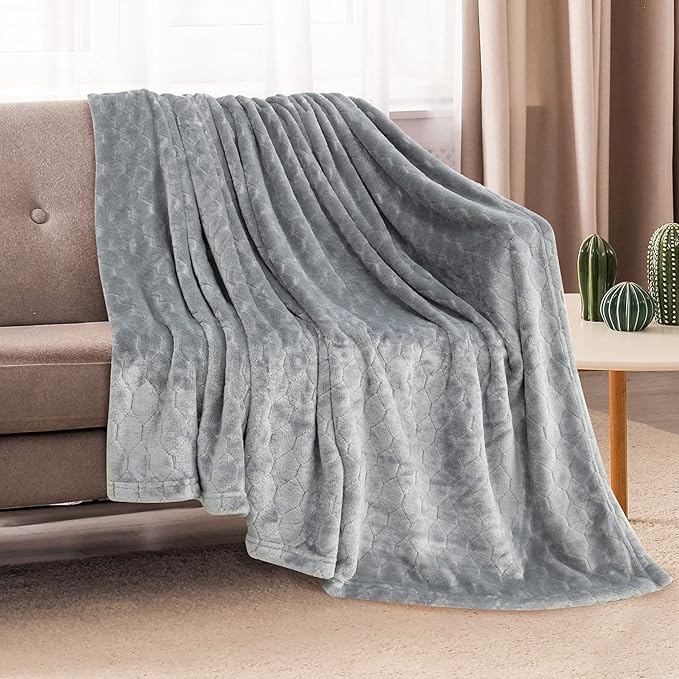 TOONOW Fleece Blanket Twin Size -320GSM Lightweight Fuzzy Soft Textured Flannel Blankets for Couch, Sofa, Bed, 60x80 inchs,Light Grey