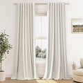 Guken Cream 100% Blackout Curtains 130 Inch Length 2 Panels Set for Living Room Bedroom Back Tab Thermal Insulated Black Out Linen Drapes Room Darkening Window Curtains