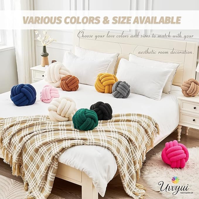 Uvvyui Knot Pillow Ball, Soft Home Decorative Pillows, Round Throw Pillow, Handmade Knotted Plush Pillow, Round Boucle Pillow Cushion (Medium (Pack of 1) Cream)