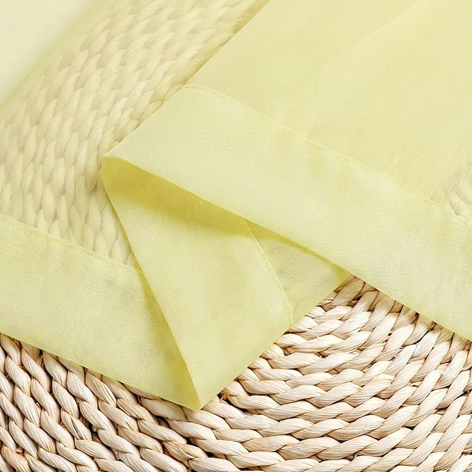 Chyhomenyc Sheer Tier Curtains 24 Inch Length - Small Window Kitchen Curtains for Bathroom Living Room Basement, Rod Pocket Farmhouse Short Voile Curtain 42Wx24L, 2 PCS, Light Yellow