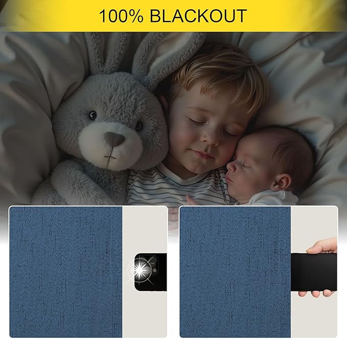 Navy Blue Black Out Curtains 63 Inch Long 2 Panel Burg Linen Textured Thermal Insulated Total Blackout Window Shades Soundproof Dark Out Curtain for Living Room Kids Children Boy Bedroom 63 Length