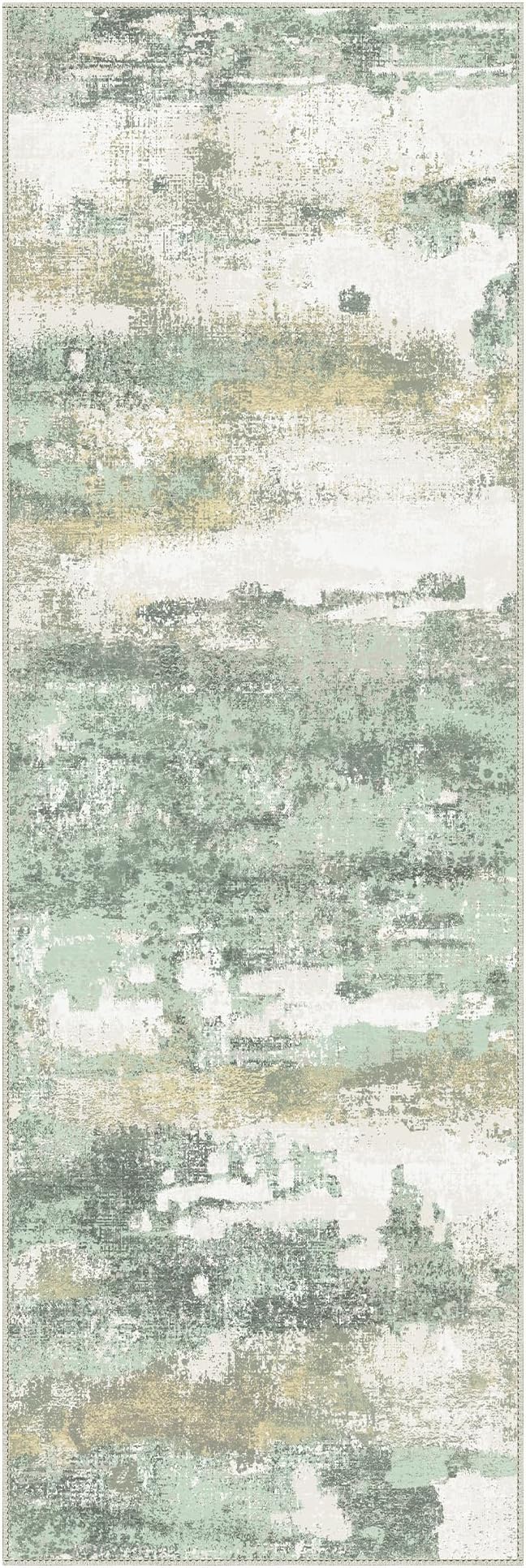 BEIMO Runner Rug for Hallway Kitchen, 2'6"x7' Machine Washable Runners Rug for Entryway, Soft Modern Abstract Throw Rugs, Low Pile Floor Cover with Non Slip Backing, Light Green