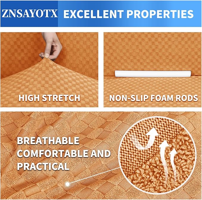 ZNSAYOTX 1 Piece Jacquard Chair Slipcovers for Living Room High Stretch Chair Covers with Arms Anti Slip Pets Friendly Couch Sofa Armchair Cover Furniture Protector (Small, Orange)