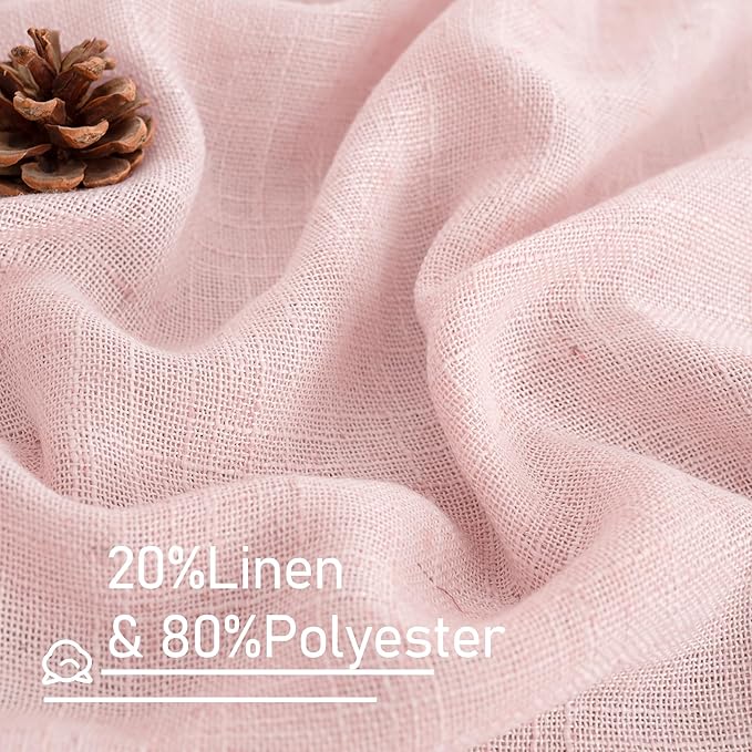LAMIT Linen Curtains 48 Inch Length 2 Panels, Light Filtering Panels Back Tab and Rod Pocket Neutral Drapes for Kitchen/Window/Kids Room/Bedroom, 34 x 48 Inch Pink