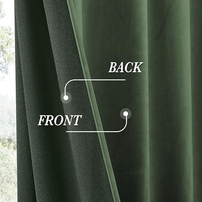 RYB HOME Elegant Green Velvet Curtains 84 inches Long, Light Blocking, Thermal Insulated, Stylish Velvet Drapes with Hook Belt for Cozy Home Aesthetics, 52" W x L96 L, 2 Panels Set