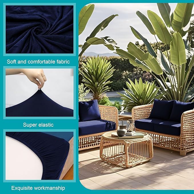 12 Pcs Stretch Patio Cushion Covers,Outdoor Couch Covers Replacement,Outdoor Couch & Sofa Slipcovers,for Patio Furniture Cushion Covers,Washable Reusable Furniture Protector(Navy Blue,Cover Only)