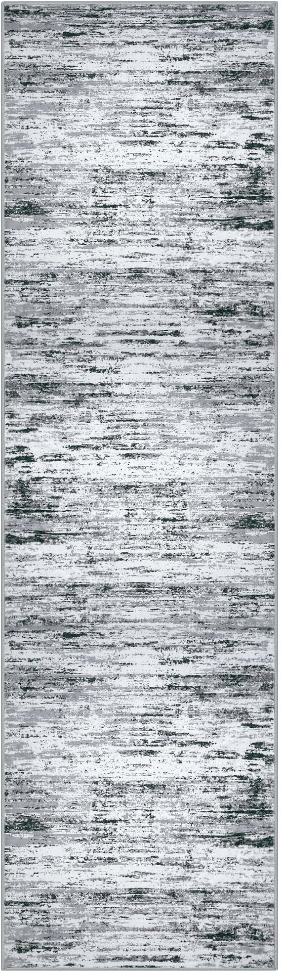 Lansny Modern Abstract Bedroom Runner Rug 2x7, Black Grey White Washable Kitchen Runner, Non-Slip Soft Thin Faux Wool Mat for Entryway, Hallway, Laundry Room, Indoor Home Decor