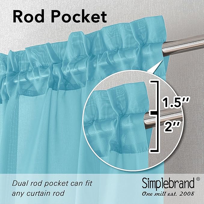 Simplebrand Turquoise Sheer Curtains 84 Inches Long 2 Panels, Light Filtering Rod Pocket Solid Color Window Sheer Curtain Panels, Elegant Curtains & Drapes for Bedroom (Turquoise, 42" W x 84" L)