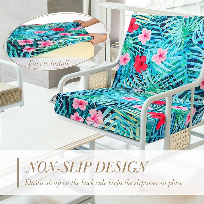 Newwiee 8Pcs Patio Cushion Covers Stretch Outdoor Cushion Cover Replacement for Patio Furniture Sofa Couch Slipcovers, Soft Flexibility Washable Furniture Protector(Fresh Floral,Fresh Color)