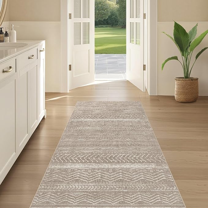 Nakagishi Area Rug Living Room Rugs: 2X6 Machine Washable Boho Large Neutral Farmhouse Stain Resistant Moroccan Indoor Floor Carpet for Bedroom Nursery Dorm Dining Room Home-Dark Brown