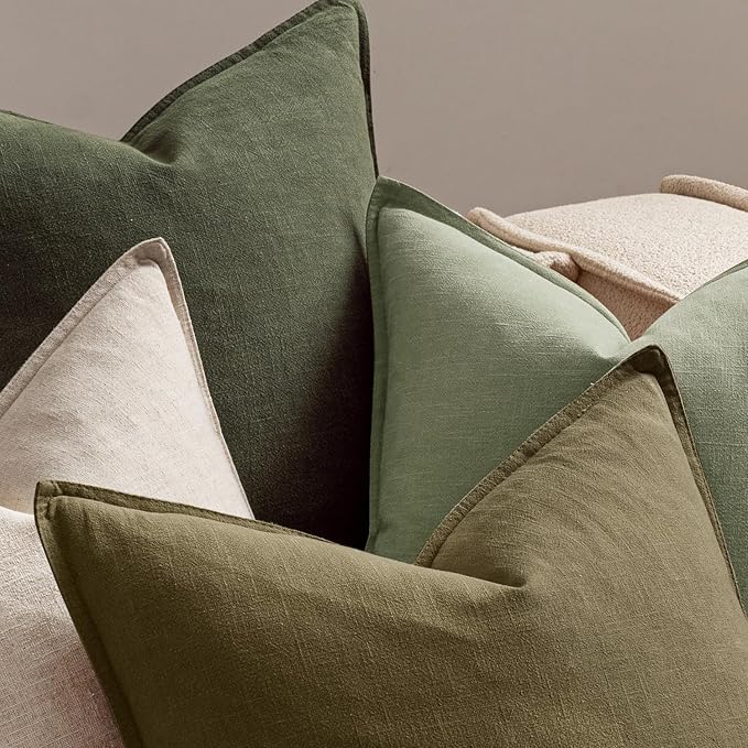 MIULEE Green and White Pillow Covers Pack of 4 Decorative Natural Solid Throw Pillow Covers Soft Accent Boho Farmhouse Couch Pillowcases Modern Spring Decor for Living Room Bed Sofa 20x20 Inch