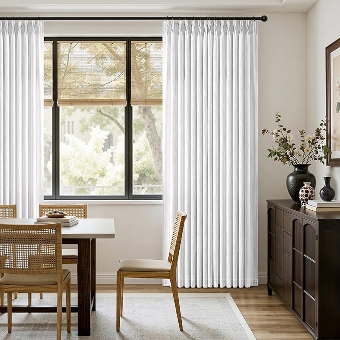 MIULEE Pinch Pleated White Thick Linen Curtains 90 Inches Long 2 Panels, Linen Texture Memory Trained Drapes for Living Room Bedroom, Pinch Pleat Back Tab Light Filtering Farmhouse Window Curtains