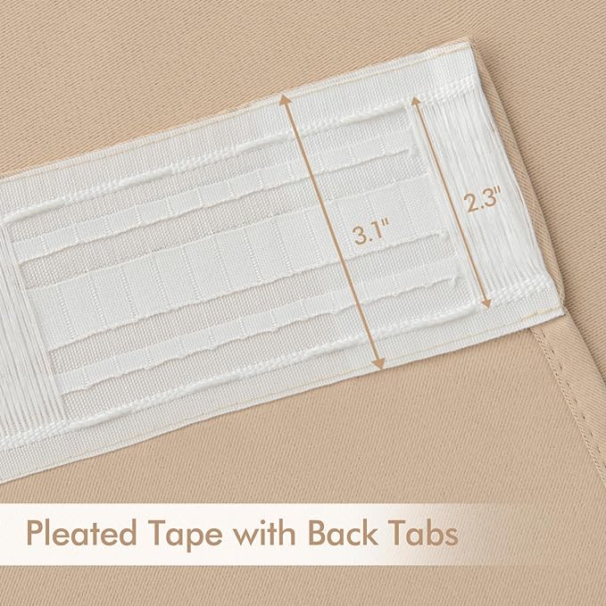 MIULEE Back Tab Beige Curtains 90 Inch Long 2 Panels Set for Living Room Bedroom Privacy, Cream Rod Pocket/Pinch Pleated Light Blocking Thermal Insulated Room Darkening Blackout Curtains, 52 x 90 Inch