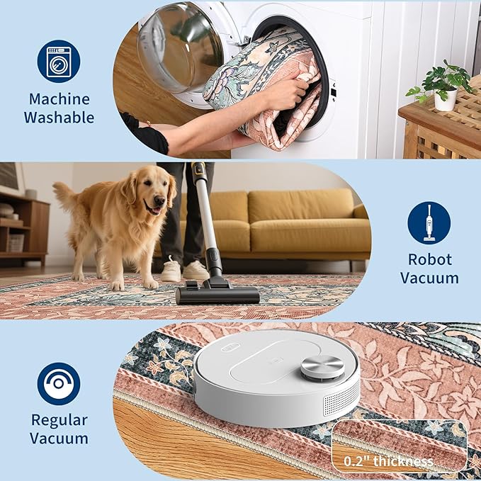 GarveeHome Terracotta Teal 2x3 Door Mat Indoor Rugs for Entryway Provence Small Botanical Grove Cottage core Washable Non-Slip Low-Pile Rug for Bedroom Bathroom Entrance TPE Backing