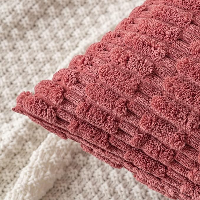 MIULEE Pack of 2 Corduroy Decorative Throw Pillow Covers 20x20 Inch Soft Boho Striped Pillow Covers Modern Farmhouse Home Decor for Sofa Living Room Couch Bed Cranberry Red