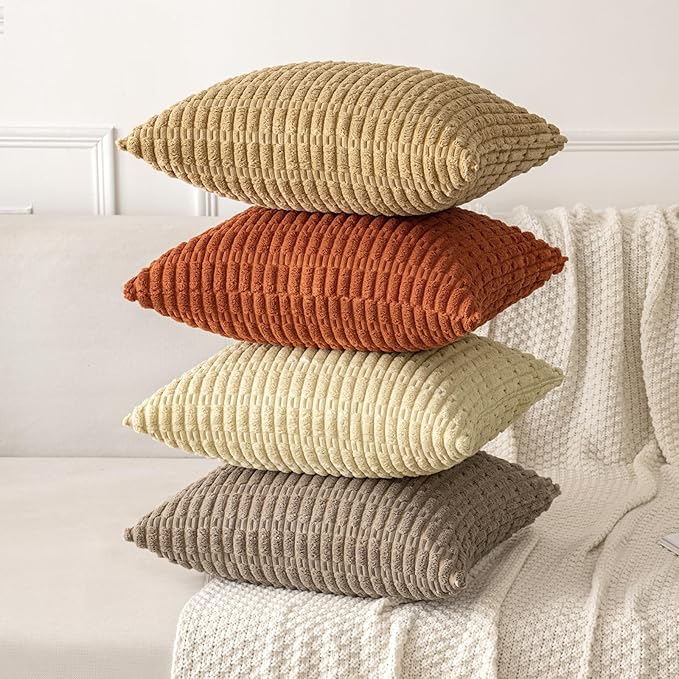 MIULEE Pack of 2 Corduroy Decorative Throw Pillow Covers 18x18 Inch Soft Boho Striped Pillow Covers Modern Farmhouse Home Decor for Sofa Living Room Couch Bed Rust